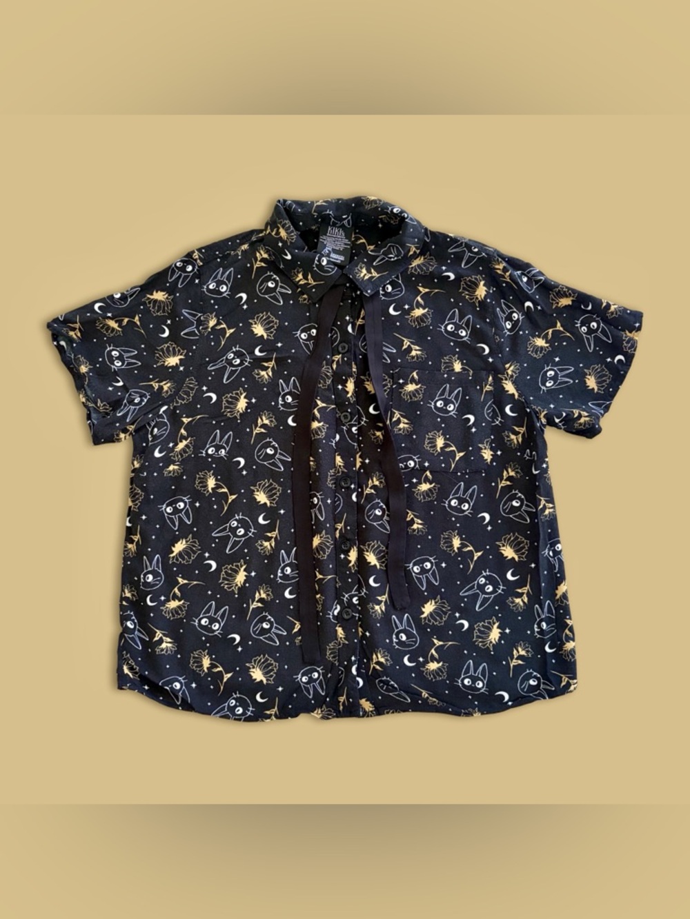 Her Universe Studio Ghibli Kiki's Delivery Service Jiji & Flowers Button Up Top